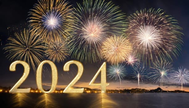 big bright and colorful fireworks for a happy new years 2024 generative ai