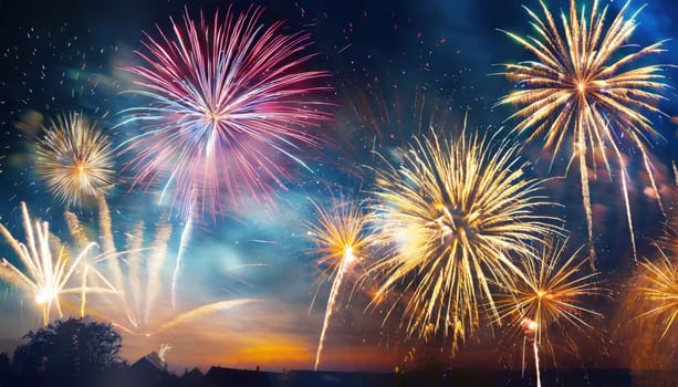 big bright and colorful fireworks in the night sky wallpaper generative ai