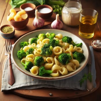 delicious traditional italian orecchiette with broccoli rabe on a rustic table generative ai