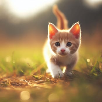 young kitten prowling and stalking outside in a field generative ai