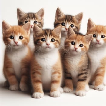 large group of assorted cute kittens on white background generative ai