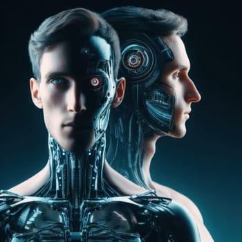 headshot portrait of a person with futuristic humanoid robot generative ai