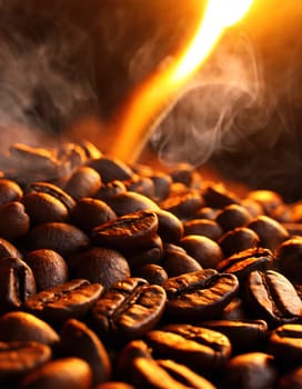 fresh aromatic coffee beans being roasted generative ai