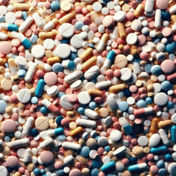 medical background image of hundreds of pills tablets and capsules generative ai