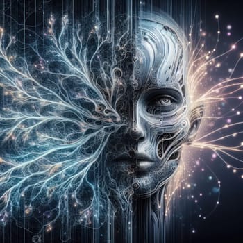 artistic illustration of an futuristic high tech ethereal neural network robotic organism generative ai