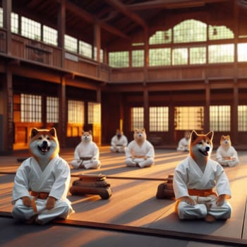 shiba inu dogs disciples learning the way of the dog martial arts generative ai