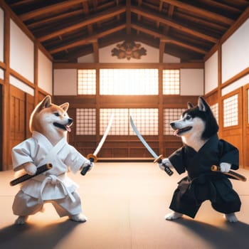 shiba inu dogs disciples learning the way of the dog martial arts generative ai
