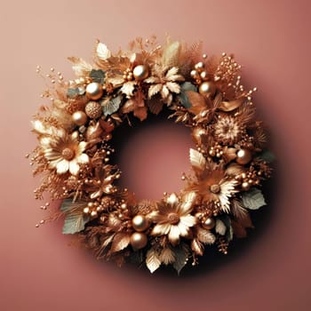 illustration of opulent and ornate christmas wreath on plain background generative ai