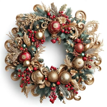 illustration of opulent and ornate christmas wreath on white background generative ai