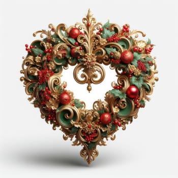 illustration of opulent and ornate christmas wreath on white background generative ai