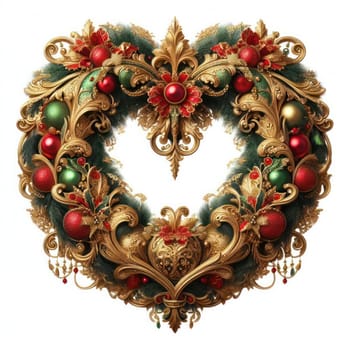 illustration of opulent and ornate christmas wreath on white background generative ai