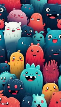 Cute colorful various monsters. seamless cool monsters pattern illustration pastel colored Children's pattern with cute adorable scary monster background in a row