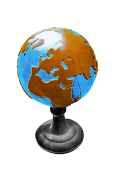Picture of a globe. The globe. An artificial representation of the earth against a white background.