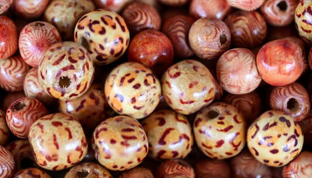 Lots of jewellery beads, beads for a bead necklace in a wooden box.