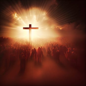 Revelation of Jesus Christ, new testament, religion of christianity, heaven and hell over the crowd of people, Jerusalem of the bible