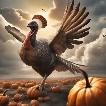 Turkey before side dish for the Thanksgiving feast. Traditional Thanksgiving feast. AI generated image