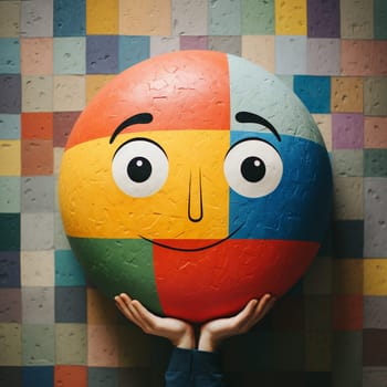 Head with a happy smiling face, self care and mental health concept, positive thinking mind, emotional support