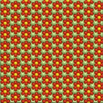 Red flowers on a green background, 3D rendering illustration