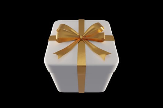 3D Illustration, Realistic White Gift Boxes with Gold Ribbon Gift Bow  on  black Background . Concept Christmas Decoration and happy new year