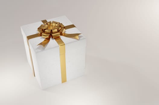 3D Illustration, Realistic White Gift Boxes with Gold Ribbon Gift Bow  on  white Background . Concept Christmas Decoration and happy new year