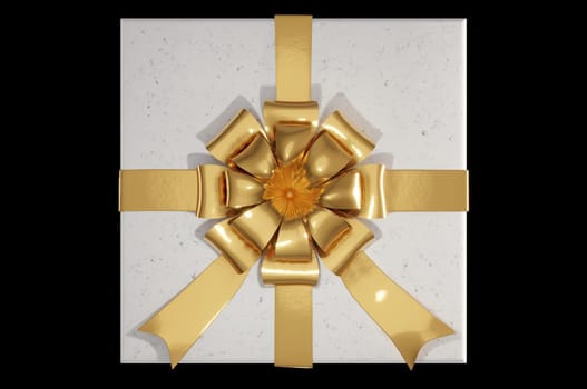 3D Illustration, Realistic White Gift Boxes with Gold Ribbon Gift Bow  on  black Background . Concept Christmas Decoration and happy new year
