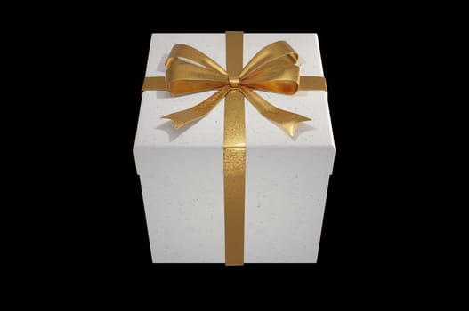 3D Illustration, Realistic White Gift Boxes with Gold Ribbon Gift Bow  on  black Background . Concept Christmas Decoration and happy new year