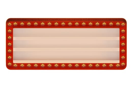 3D Illustration, Marquee frames with red border or button, retro casino signboards with white background. Vintage circus banners with yellow light bulbs on white Background . copy space for text