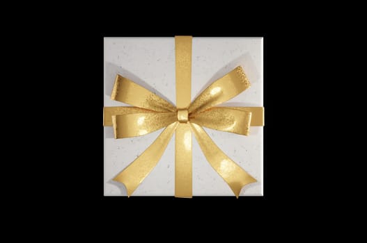 3D Illustration, Realistic White Gift Boxes with Gold Ribbon Gift Bow  on  black Background . Concept Christmas Decoration and happy new year