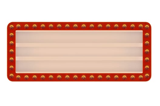 3D Illustration, Marquee frames with red border or button, retro casino signboards with white background. Vintage circus banners with yellow light bulbs on  white Background . copy space for text