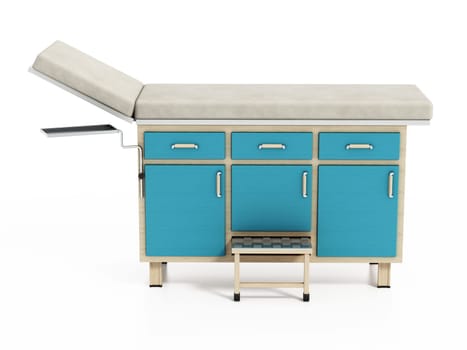 Medical exam table isolated on white background. 3D illustration.