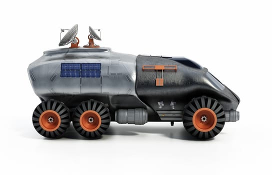Sci-fi rover isolated on white background. 3D illustration.
