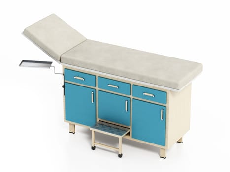 Medical exam table isolated on white background. 3D illustration.