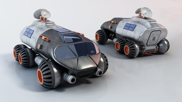 Sci-fi rovers isolated on white background. 3D illustration.