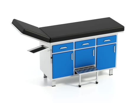 Medical exam table isolated on white background. 3D illustration.