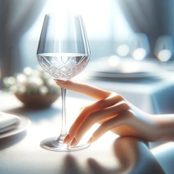 Manicured hand holding wine glass. Created using AI Generated technology and image editing software.