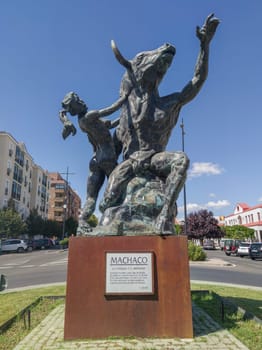 Coria, Spain - Sept 2nd, 2023: The Maiden and the Minotaur sculpture, by Jesus Diaz Moreno Machaco, Coria, Spain
