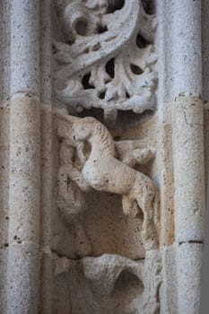 Coria Cathedral of Our Lady of Assumption, Caceres, Spain. Animals motifs decoration on doorway