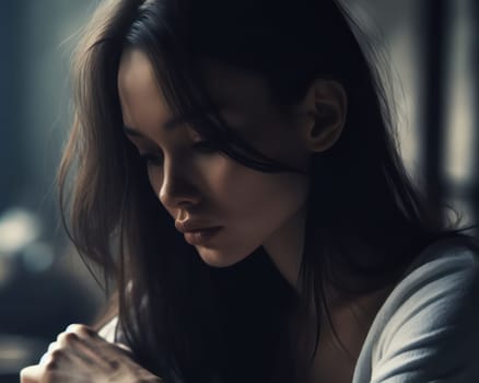 young woman with mental health problems like depression sits and tries to deal with it alone generative ai