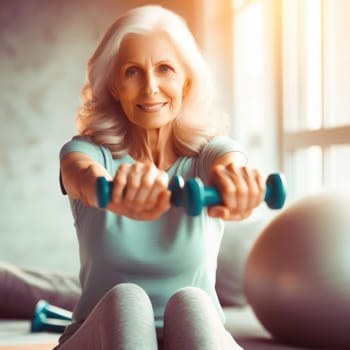 senior woman keeping a healthy lifestyle and doing exercise generative ai