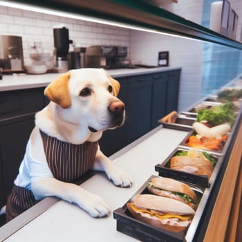 chef dog in a fast food restaurant will make you a great sandwich generative ai