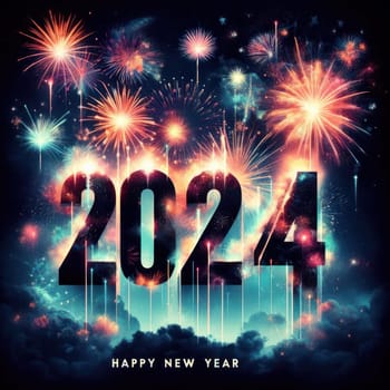 big bright and colorful fireworks for a happy new years 2024 generative ai
