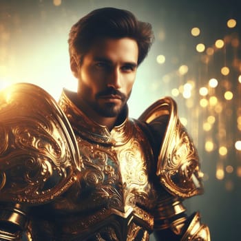 portrait of handsome golden paladin knight or archangel generative ai