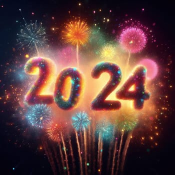 big bright and colorful fireworks for a happy new years 2024 generative ai