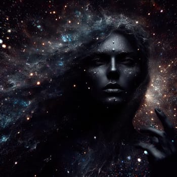 beautiful glittering and sparkling goddess of the night or space generative ai