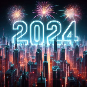 big bright and colorful fireworks for a happy new years 2024 generative ai