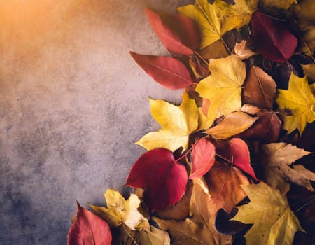 red and yellow autumn leaves border with copyspace generative ai