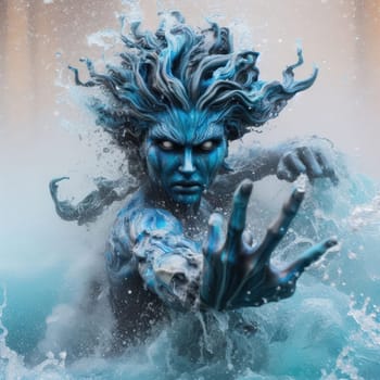 enraged female fantasy water elemental demon or sea goddess emerges from the ocean generative ai