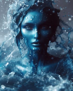 beautiful female fantasy water elemental demon or sea goddess emerges from the ocean generative ai