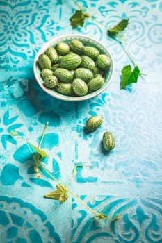 Cucamelon (Melothria scabra) - Mexican sour cucumber, pepquinos. Edible vegetables with high level of potassium and Vitamin C