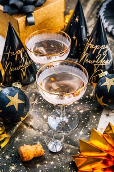 Christmas And New Year Holiday Table Setting with Champagne.